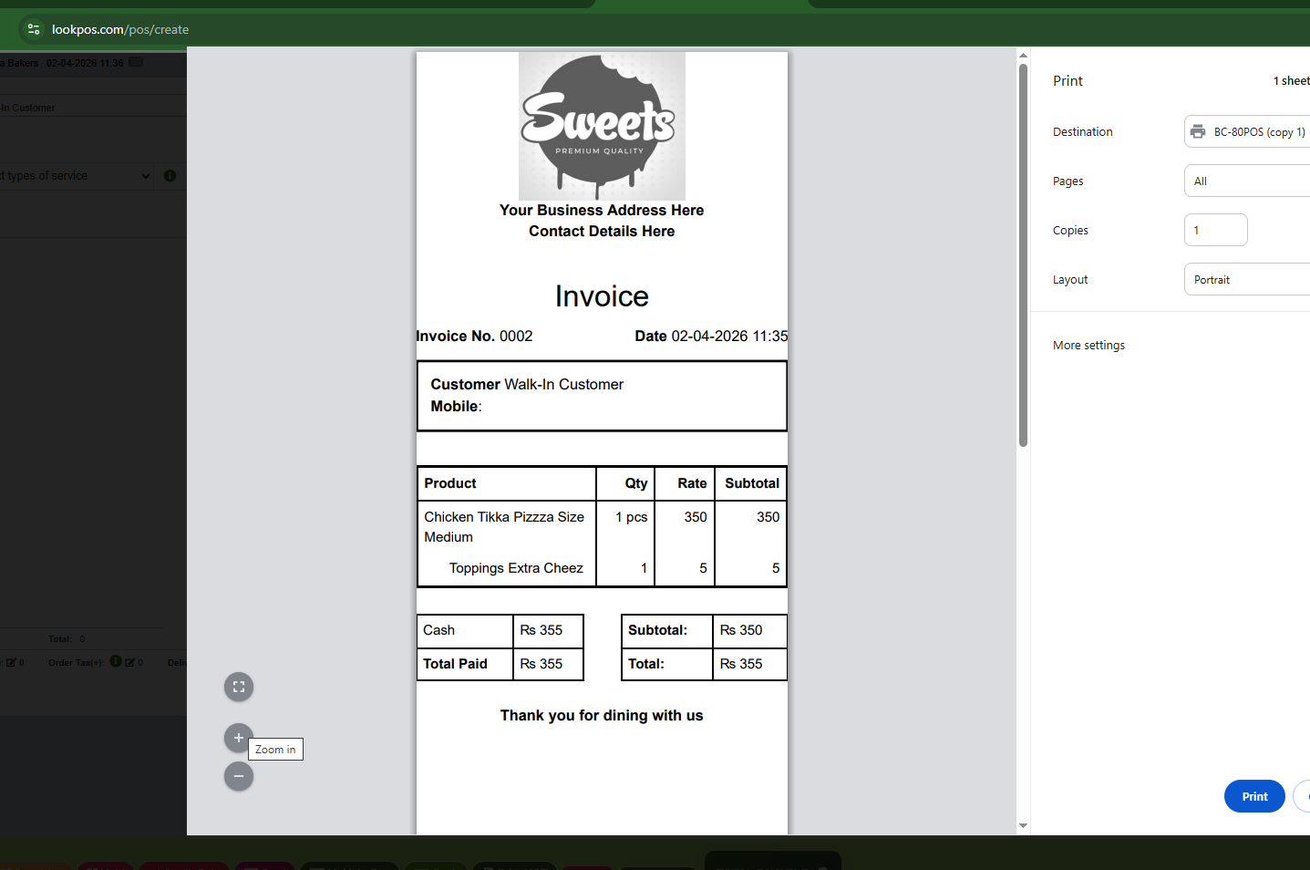 Restaurant Invoice